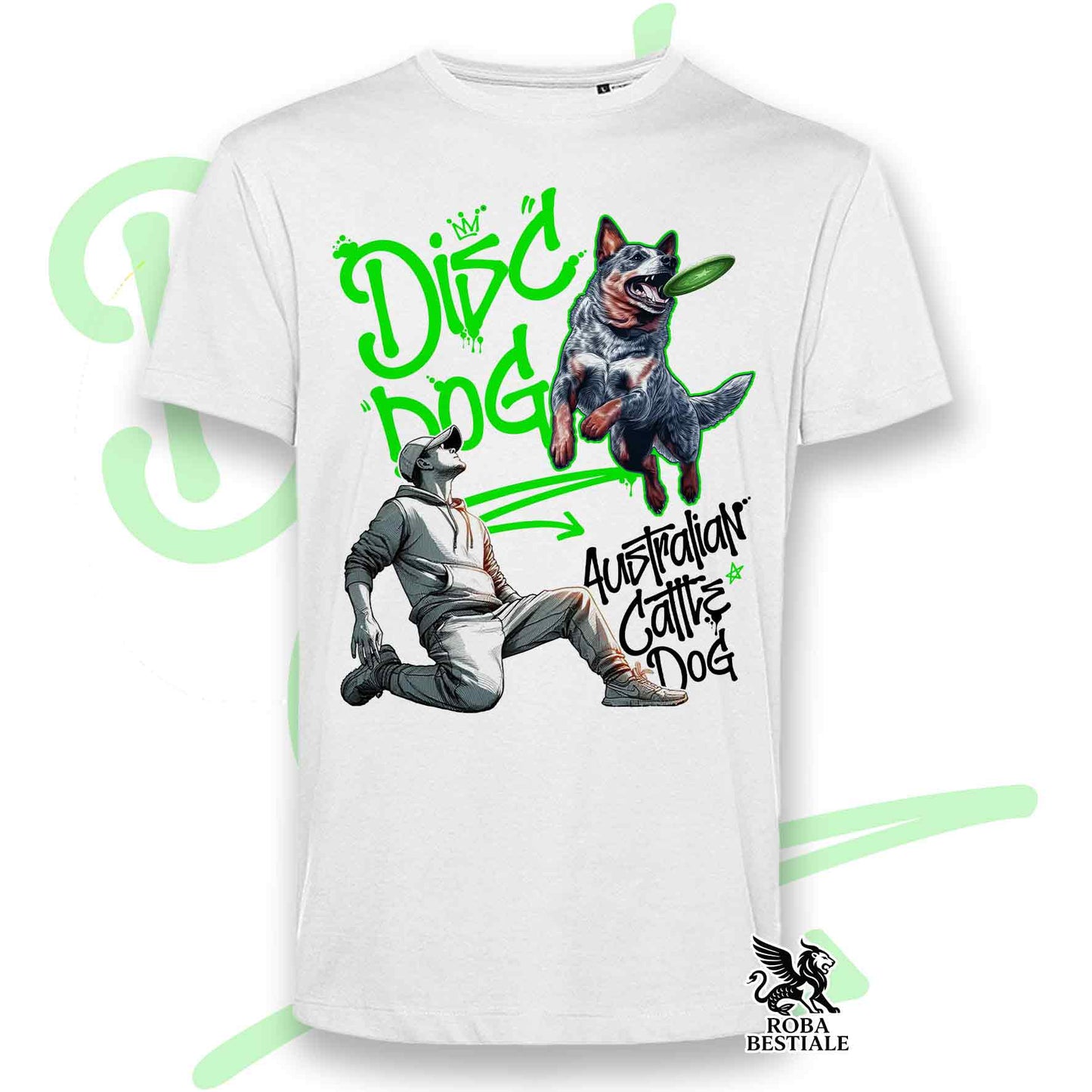 T-Shirt DISC DOG Graffiti "BOY" - AUSTRALIAN CATTLE DOG Blue - Bianca, colore dettagli a scelta - dalla XS alla 5XL