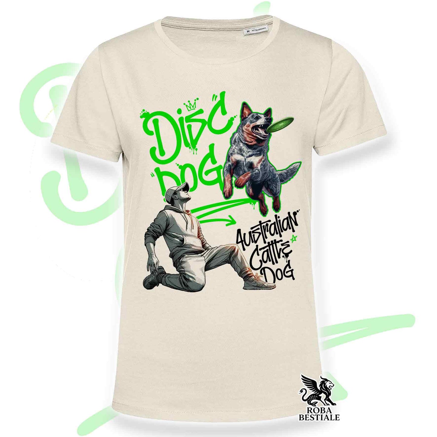 T-Shirt DISC DOG Graffiti "BOY" - AUSTRALIAN CATTLE DOG Blue - Off White, colore dettagli a scelta - dalla XS alla 2XL