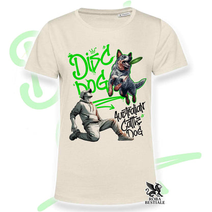 T-Shirt DISC DOG Graffiti "BOY" - AUSTRALIAN CATTLE DOG Blue - Off White, colore dettagli a scelta - dalla XS alla 2XL