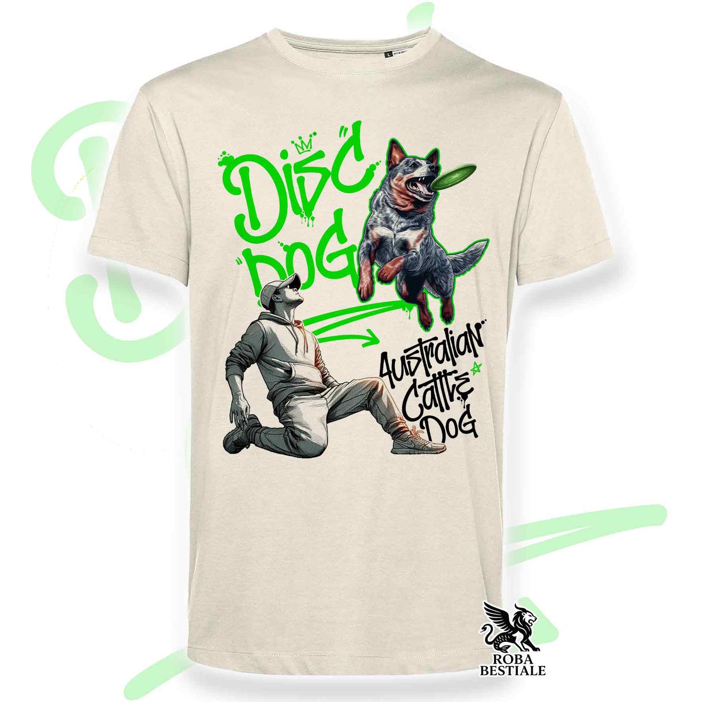 T-Shirt DISC DOG Graffiti "BOY" - AUSTRALIAN CATTLE DOG Blue - Off White, colore dettagli a scelta - dalla XS alla 2XL