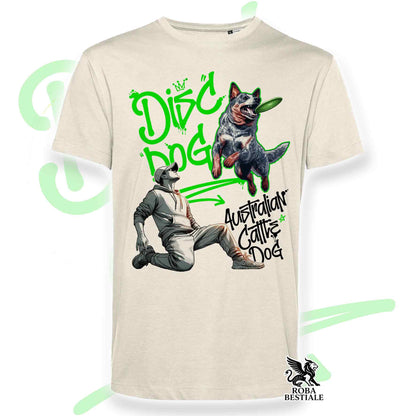 T-Shirt DISC DOG Graffiti "BOY" - AUSTRALIAN CATTLE DOG Blue - Off White, colore dettagli a scelta - dalla XS alla 2XL