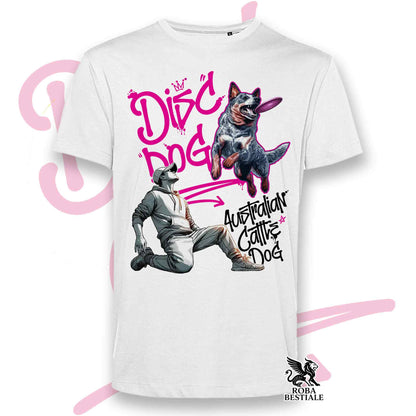 T-Shirt DISC DOG Graffiti "BOY" - AUSTRALIAN CATTLE DOG Blue - Bianca, colore dettagli a scelta - dalla XS alla 5XL