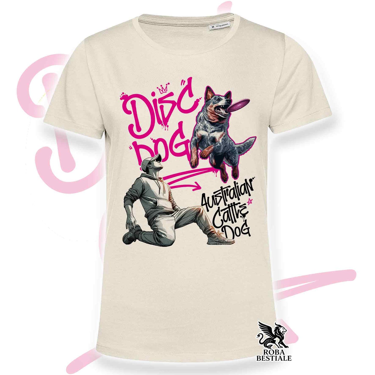T-Shirt DISC DOG Graffiti "BOY" - AUSTRALIAN CATTLE DOG Blue - Off White, colore dettagli a scelta - dalla XS alla 2XL