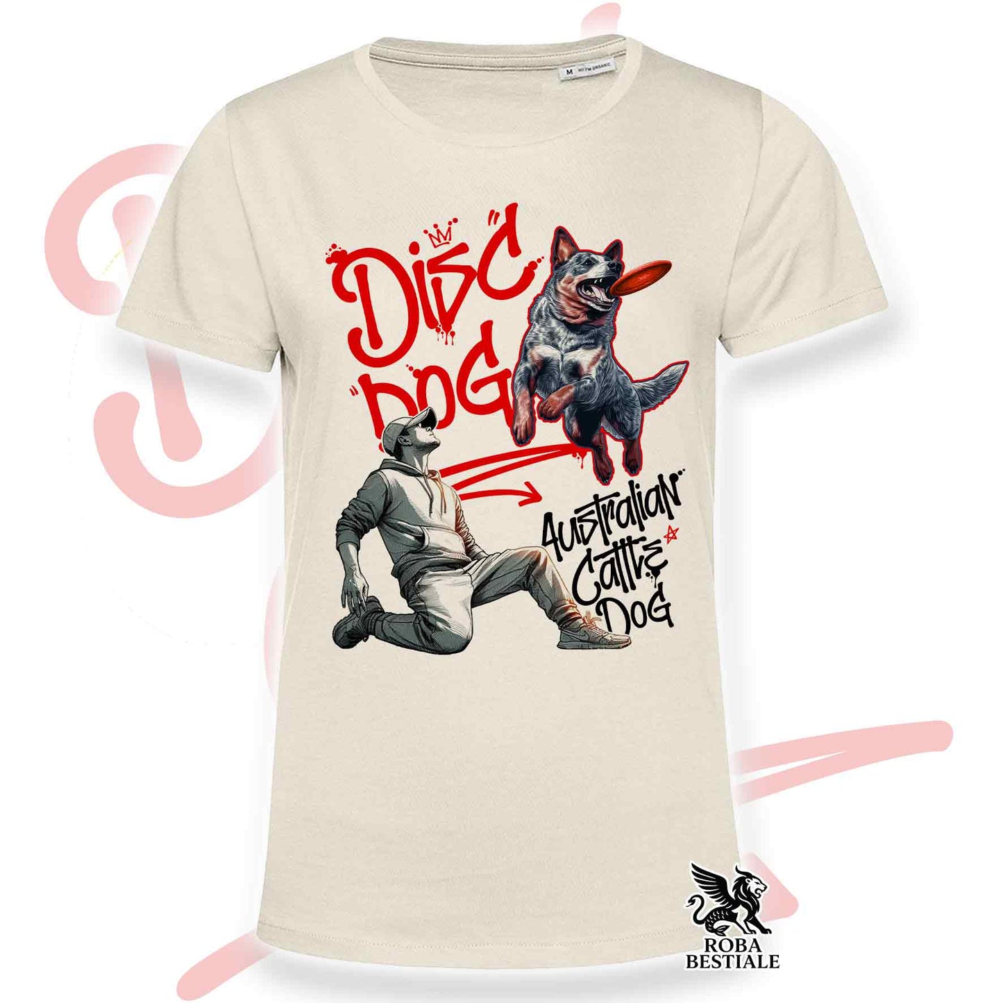 T-Shirt DISC DOG Graffiti "BOY" - AUSTRALIAN CATTLE DOG Blue - Off White, colore dettagli a scelta - dalla XS alla 2XL