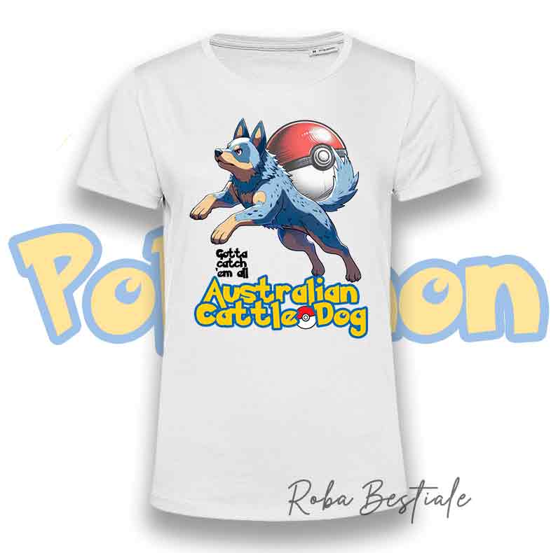 T-Shirt POKEMON - AUSTRALIAN CATTLE DOG Blue - Bianca o Beige, da Uomo o da Donna - dalla XS alla 5XL