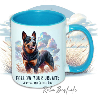 Mug CITATIONS "RÊVE" - BOUVIER AUSTRALIEN Bleu - En céramique, avec anse et intérieur de différentes couleurs - 330 ml