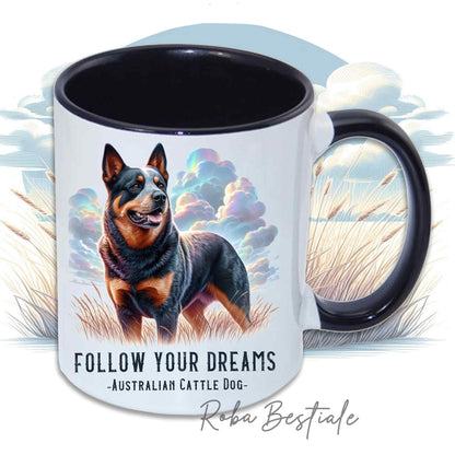 Mug CITATIONS "RÊVE" - BOUVIER AUSTRALIEN Bleu - En céramique, avec anse et intérieur de différentes couleurs - 330 ml