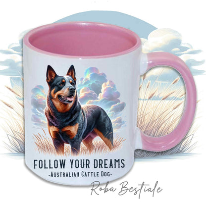 Mug CITATIONS "RÊVE" - BOUVIER AUSTRALIEN Bleu - En céramique, avec anse et intérieur de différentes couleurs - 330 ml