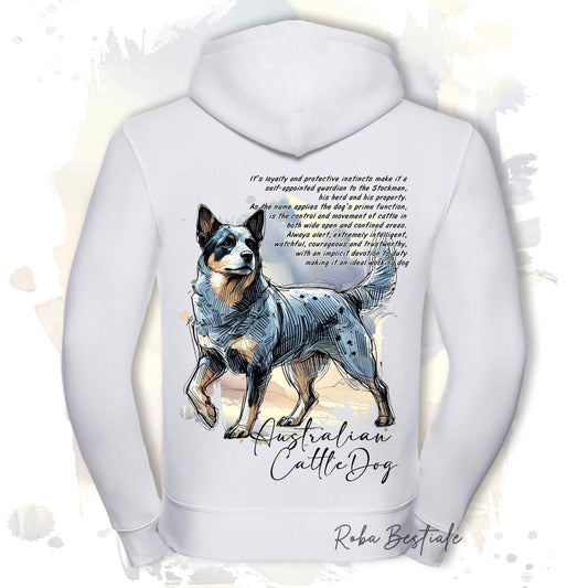 Felpa BEHAVIOR - AUSTRALIAN CATTLE DOG Blue - Con Cerniera - Uomo o Donna - Bianca o Grigia - dalla XS alla 3XL