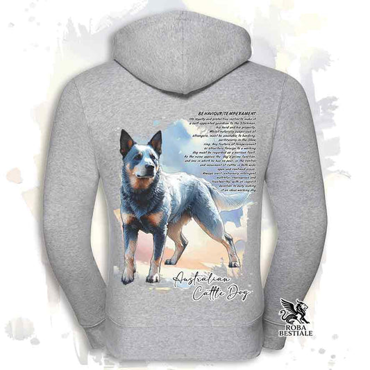 Felpa BEHAVIOR - AUSTRALIAN CATTLE DOG Blue - Con Cappuccio e Full Zip, Uomo o Donna, bianca o grigia - dalla XS alla 3XL