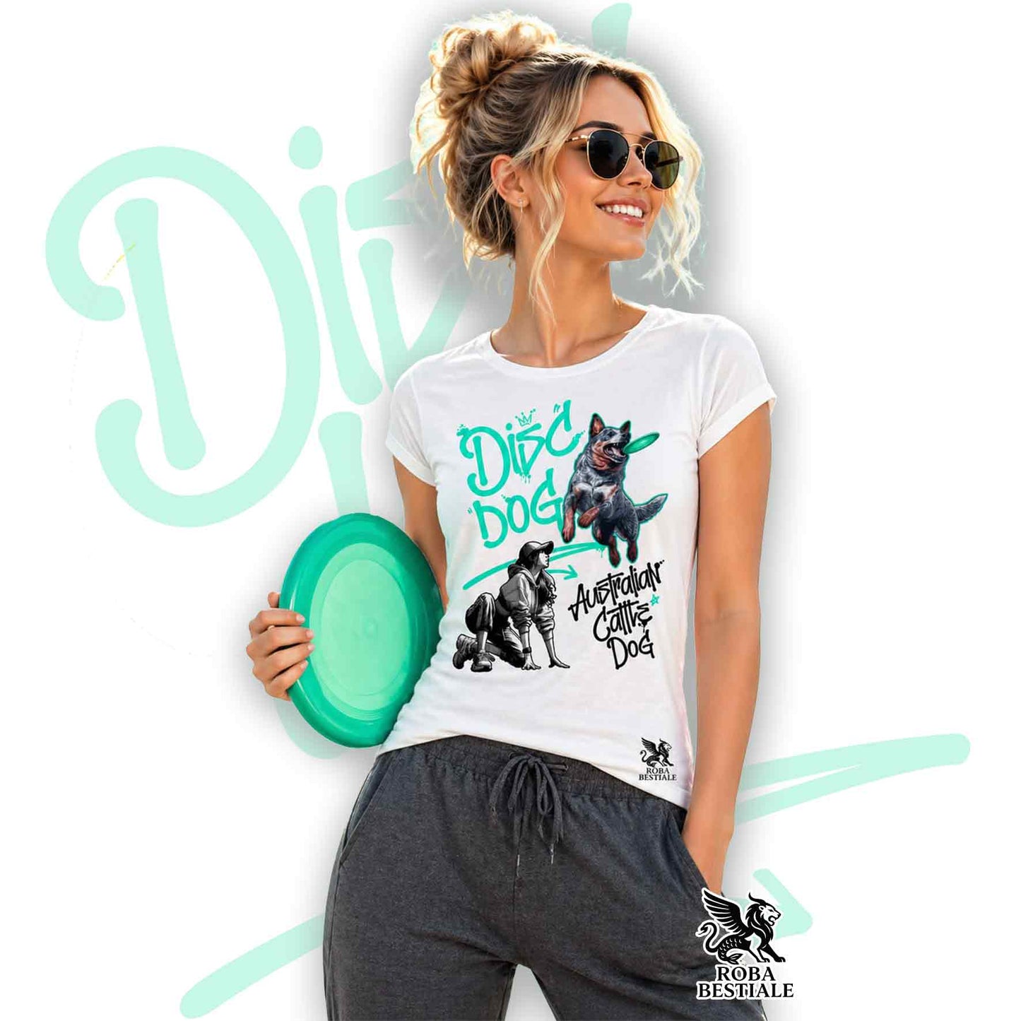 T-Shirt DISC DOG Graffiti "GIRL" - AUSTRALIAN CATTLE DOG Blue - Bianca, colore dettagli a scelta - dalla XS alla 5XL