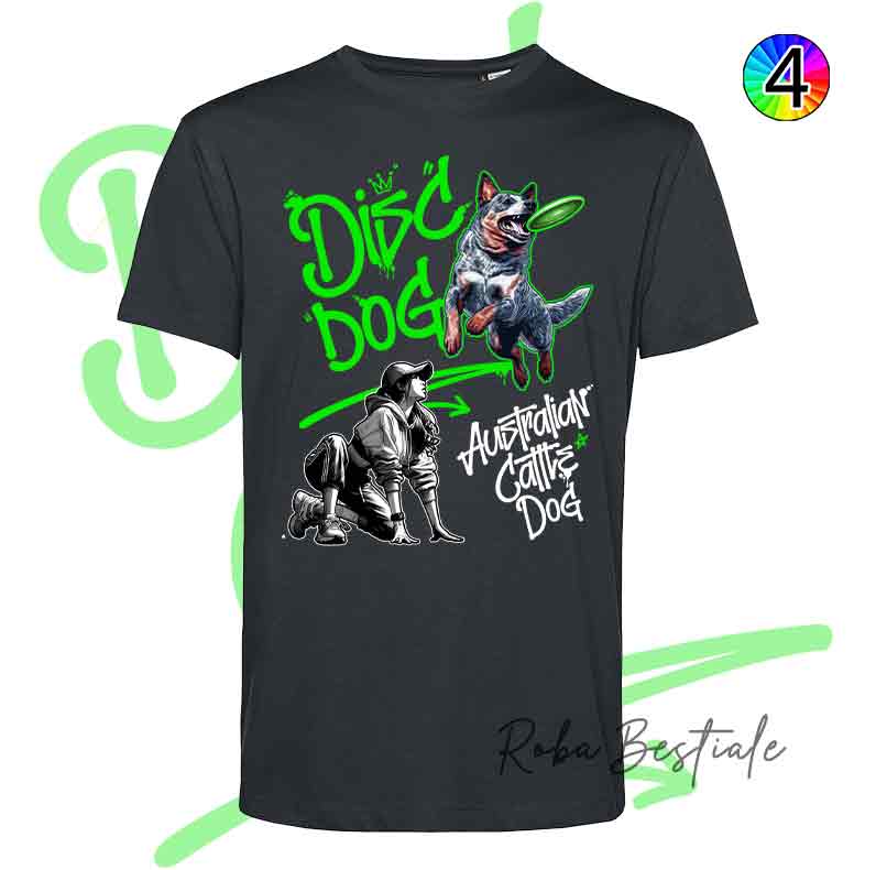 T-Shirt NERA Disc Dog GRAFFITI - AUSTRALIAN CATTLE DOG Blue - Design "GIRL" - Dettagli in 4 colori!