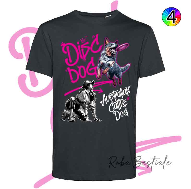 T-Shirt NERA Disc Dog GRAFFITI - AUSTRALIAN CATTLE DOG Blue - Design "GIRL" - Dettagli in 4 colori!