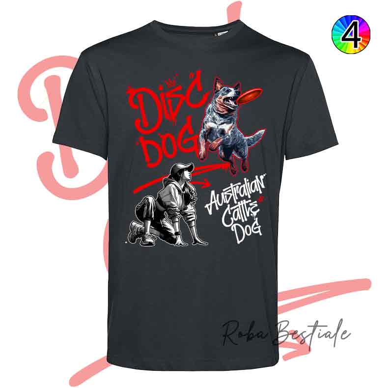 T-Shirt NERA Disc Dog GRAFFITI - AUSTRALIAN CATTLE DOG Blue - Design "GIRL" - Dettagli in 4 colori!