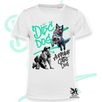 T-Shirt DISC DOG Graffiti "GIRL" - AUSTRALIAN CATTLE DOG Blue - Bianca, colore dettagli a scelta - dalla XS alla 5XL