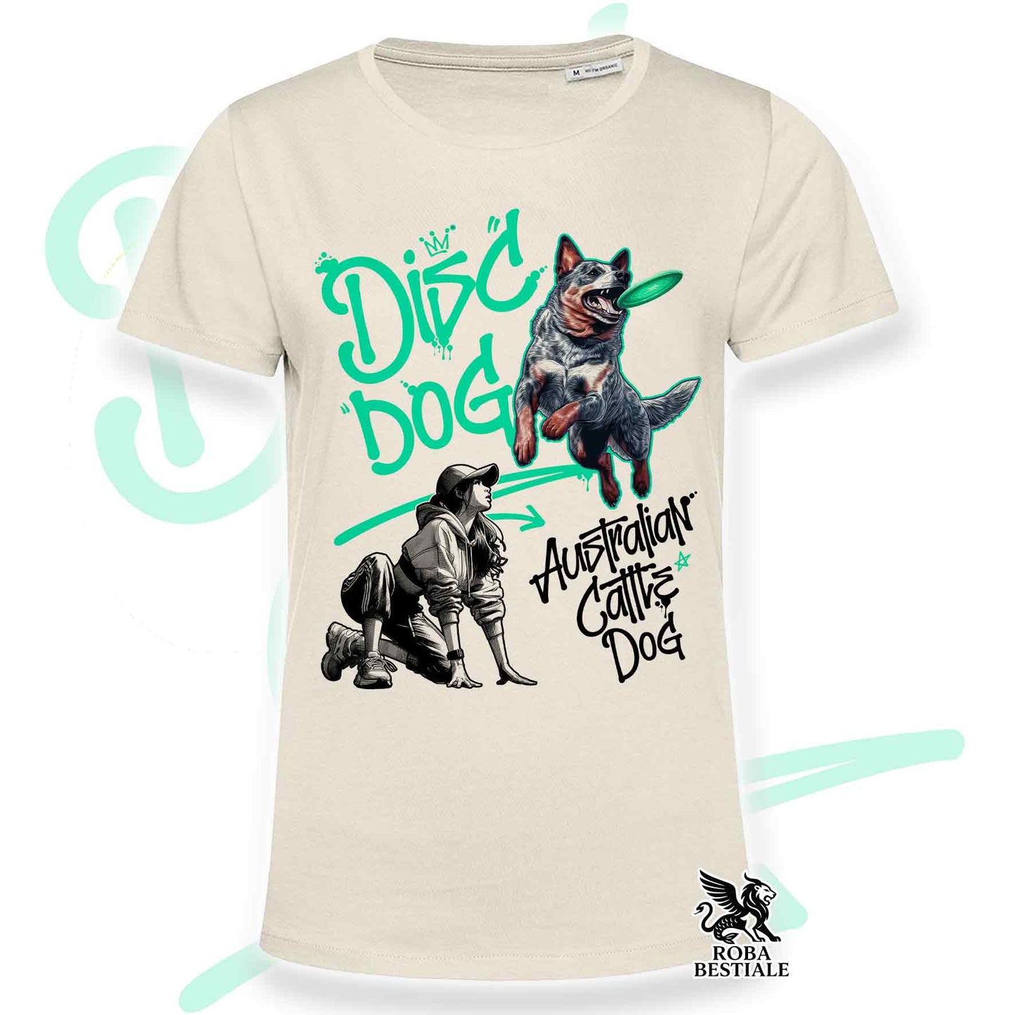 T-Shirt DISC DOG Graffiti "GIRL" - AUSTRALIAN CATTLE DOG Blue - Off White, colore dettagli a scelta - dalla XS alla 2XL