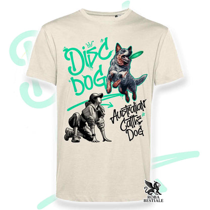 T-Shirt DISC DOG Graffiti "GIRL" - AUSTRALIAN CATTLE DOG Blue - Off White, colore dettagli a scelta - dalla XS alla 2XL