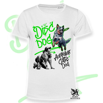 T-Shirt DISC DOG Graffiti "GIRL" - AUSTRALIAN CATTLE DOG Blue - Bianca, colore dettagli a scelta - dalla XS alla 5XL