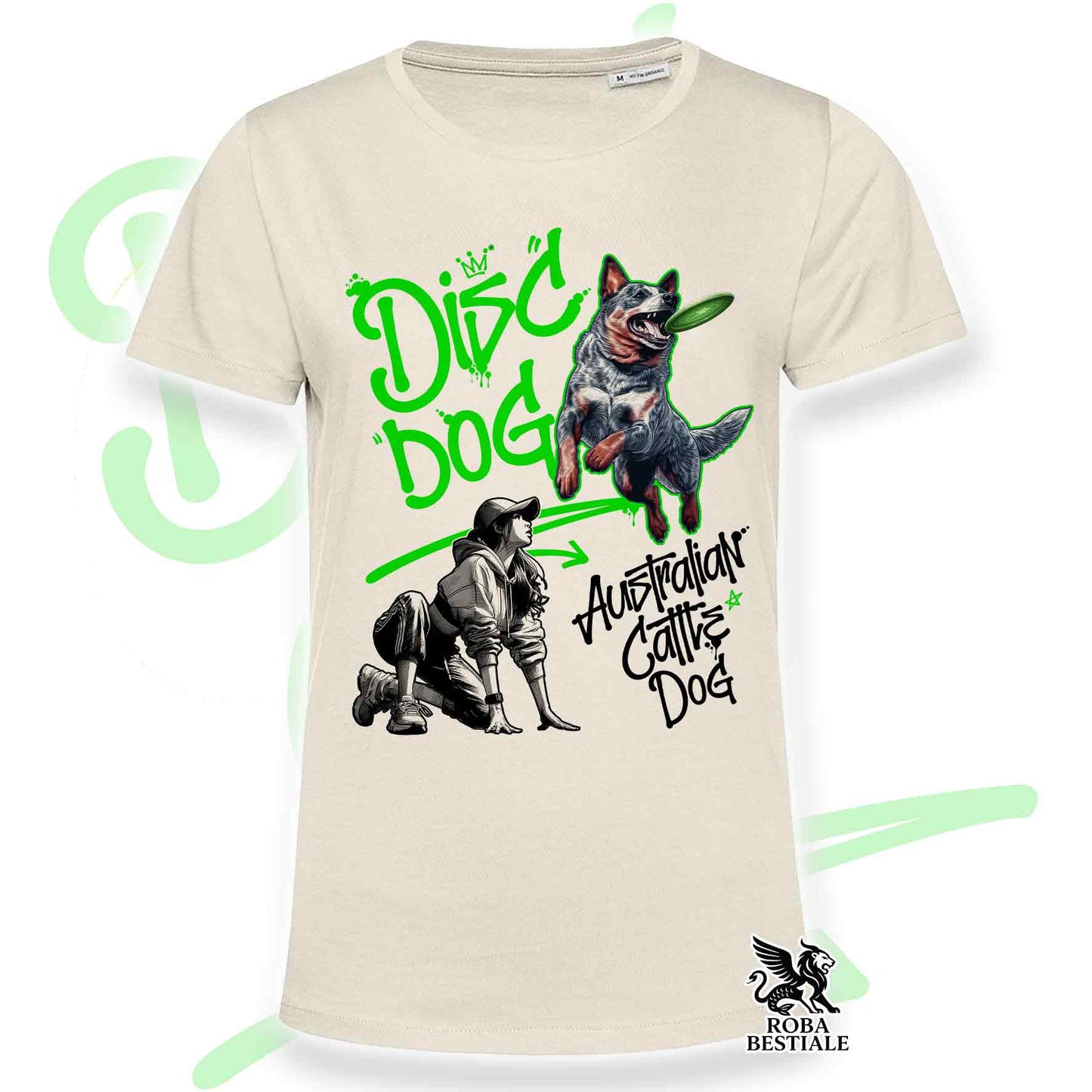 T-Shirt DISC DOG Graffiti "GIRL" - AUSTRALIAN CATTLE DOG Blue - Off White, colore dettagli a scelta - dalla XS alla 2XL