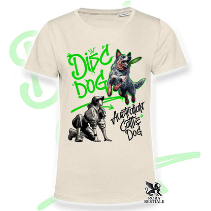 T-Shirt DISC DOG Graffiti "GIRL" - AUSTRALIAN CATTLE DOG Blue - Off White, colore dettagli a scelta - dalla XS alla 2XL