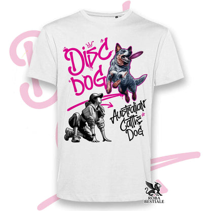 T-Shirt DISC DOG Graffiti "GIRL" - AUSTRALIAN CATTLE DOG Blue - Bianca, colore dettagli a scelta - dalla XS alla 5XL
