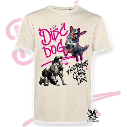 T-Shirt DISC DOG Graffiti "GIRL" - AUSTRALIAN CATTLE DOG Blue - Off White, colore dettagli a scelta - dalla XS alla 2XL