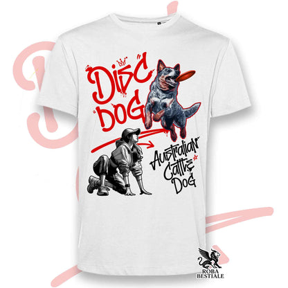 T-Shirt DISC DOG Graffiti "GIRL" - AUSTRALIAN CATTLE DOG Blue - Bianca, colore dettagli a scelta - dalla XS alla 5XL