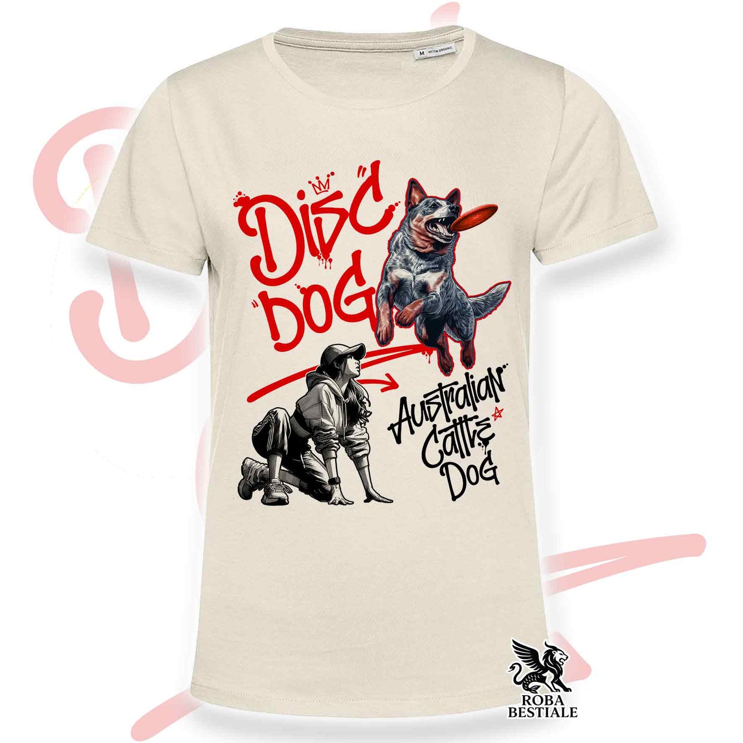 T-Shirt DISC DOG Graffiti "GIRL" - AUSTRALIAN CATTLE DOG Blue - Off White, colore dettagli a scelta - dalla XS alla 2XL