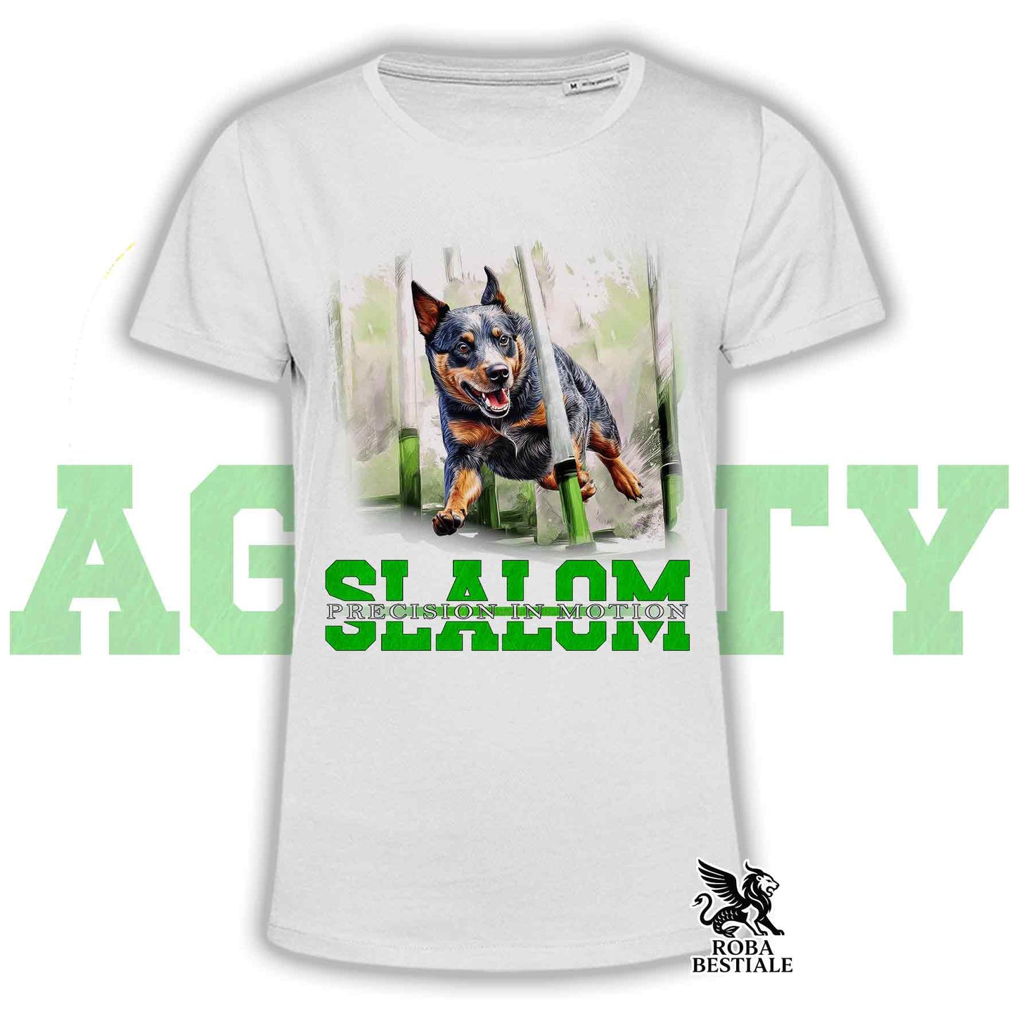 T-Shirt AGILITY SLALOM - AUSTRALIAN CATTLE DOG Blue - Bianca, colore dettagli a scelta - dalla XS alla 2XLXL