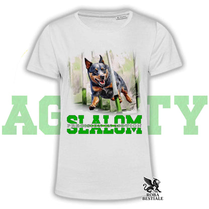 T-Shirt AGILITY SLALOM - AUSTRALIAN CATTLE DOG Blue - Bianca, colore dettagli a scelta - dalla XS alla 2XLXL