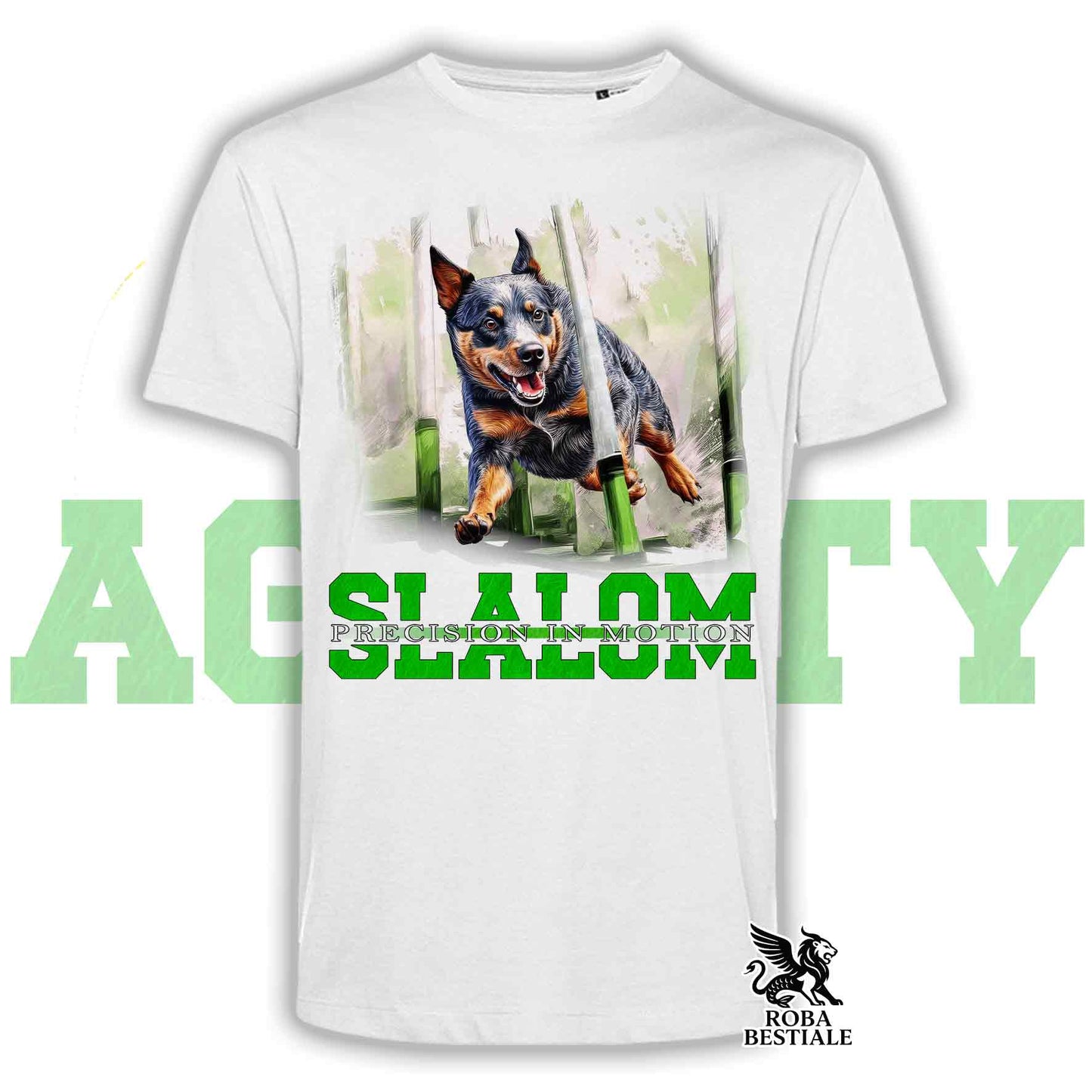 T-Shirt AGILITY SLALOM - AUSTRALIAN CATTLE DOG Blue - Bianca, colore dettagli a scelta - dalla XS alla 2XLXL