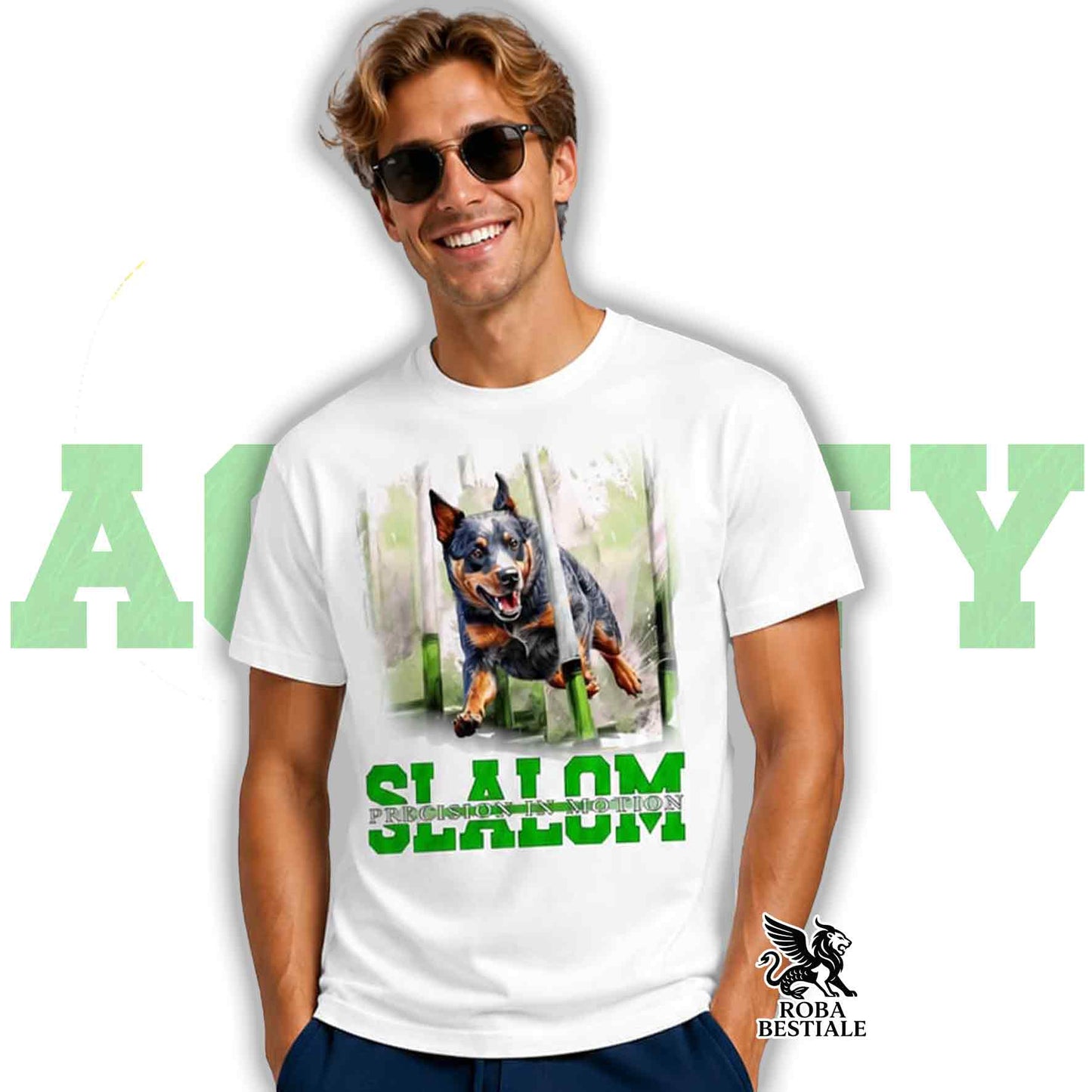 T-Shirt AGILITY SLALOM - AUSTRALIAN CATTLE DOG Blue - Bianca, colore dettagli a scelta - dalla XS alla 2XLXL