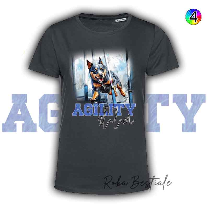 T-Shirt Nera AGILITY SLALOM - AUSTRALIAN CATTLE DOG Blue - Scritta in 4 colori a scelta - dalla XS alla 5XL
