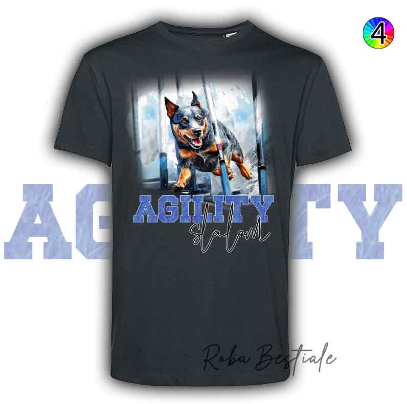 T-Shirt Nera AGILITY SLALOM - AUSTRALIAN CATTLE DOG Blue - Scritta in 4 colori a scelta - dalla XS alla 5XL