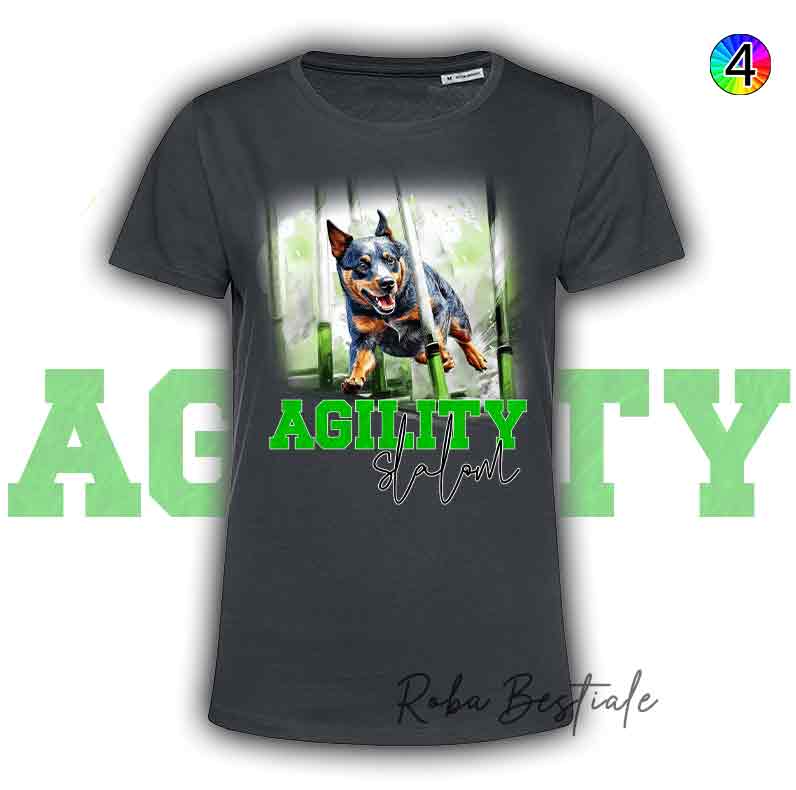 T-Shirt Nera AGILITY SLALOM - AUSTRALIAN CATTLE DOG Blue - Scritta in 4 colori a scelta - dalla XS alla 5XL