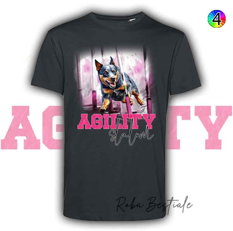 T-Shirt Nera AGILITY SLALOM - AUSTRALIAN CATTLE DOG Blue - Scritta in 4 colori a scelta - dalla XS alla 5XL