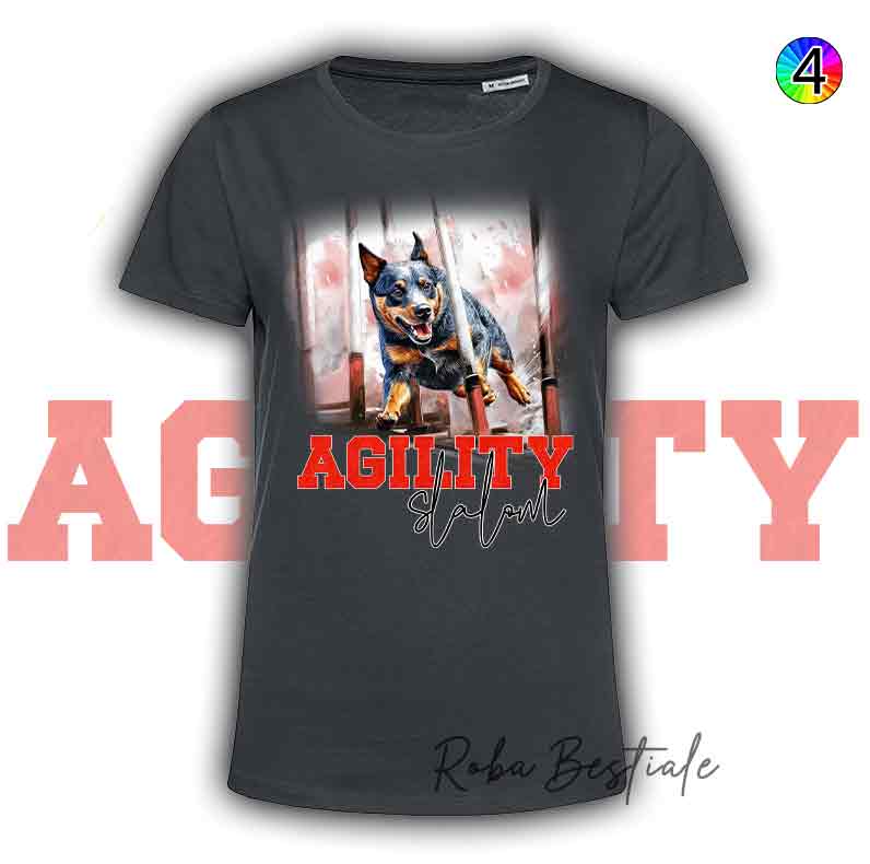 T-Shirt Nera AGILITY SLALOM - AUSTRALIAN CATTLE DOG Blue - Scritta in 4 colori a scelta - dalla XS alla 5XL