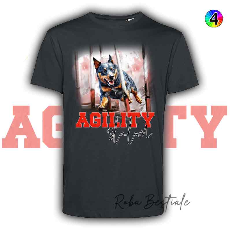 T-Shirt Nera AGILITY SLALOM - AUSTRALIAN CATTLE DOG Blue - Scritta in 4 colori a scelta - dalla XS alla 5XL