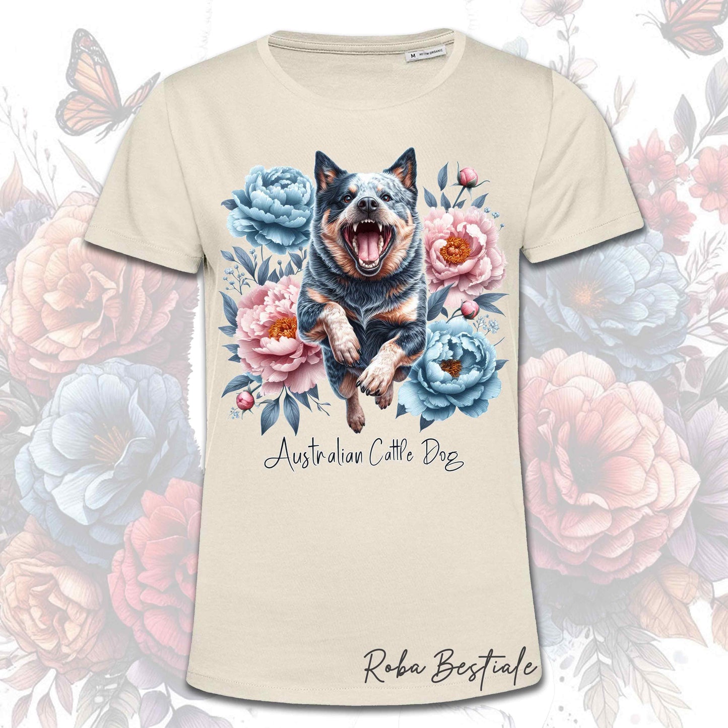 T-Shirt PEONY - AUSTRALIAN CATTLE DOG Blue - Bianca o Beige, Uomo o Donna - dalla XS alla 5XL