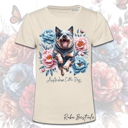 T-Shirt PEONY - AUSTRALIAN CATTLE DOG Blue - Bianca o Beige, Uomo o Donna - dalla XS alla 5XL
