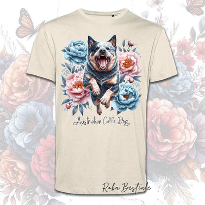 T-Shirt PEONY - AUSTRALIAN CATTLE DOG Blue - Bianca o Beige, Uomo o Donna - dalla XS alla 5XL