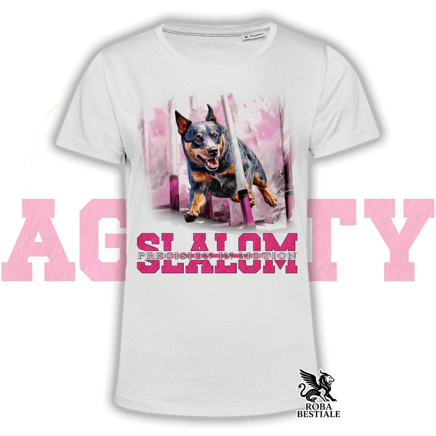 T-Shirt AGILITY SLALOM - AUSTRALIAN CATTLE DOG Blue - Bianca, colore dettagli a scelta - dalla XS alla 2XLXL