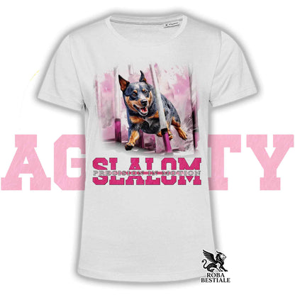 T-Shirt AGILITY SLALOM - AUSTRALIAN CATTLE DOG Blue - Bianca, colore dettagli a scelta - dalla XS alla 2XLXL