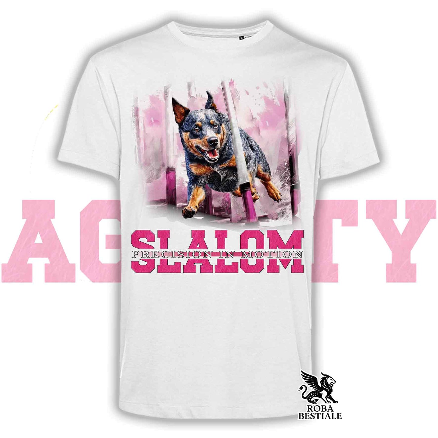 T-Shirt AGILITY SLALOM - AUSTRALIAN CATTLE DOG Blue - Bianca, colore dettagli a scelta - dalla XS alla 2XLXL