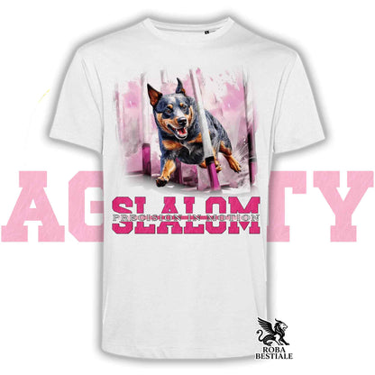 T-Shirt AGILITY SLALOM - AUSTRALIAN CATTLE DOG Blue - Bianca, colore dettagli a scelta - dalla XS alla 2XLXL