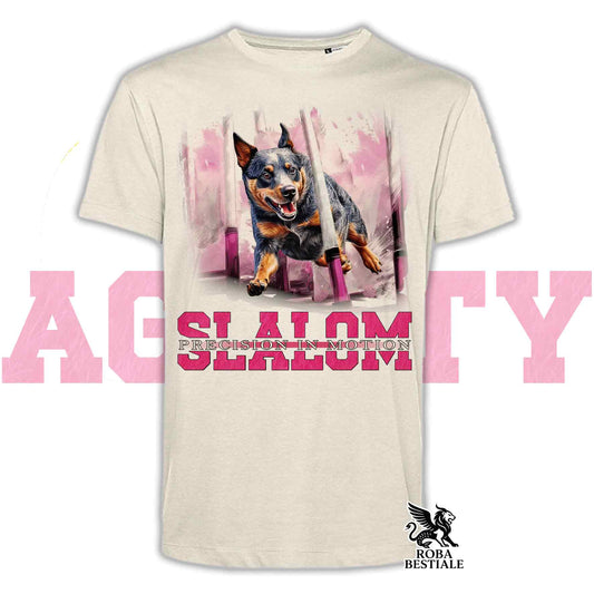 T-Shirt AGILITY SLALOM - AUSTRALIAN CATTLE DOG Blue - Off White, colore dettagli a scelta - dalla XS alla 2XL