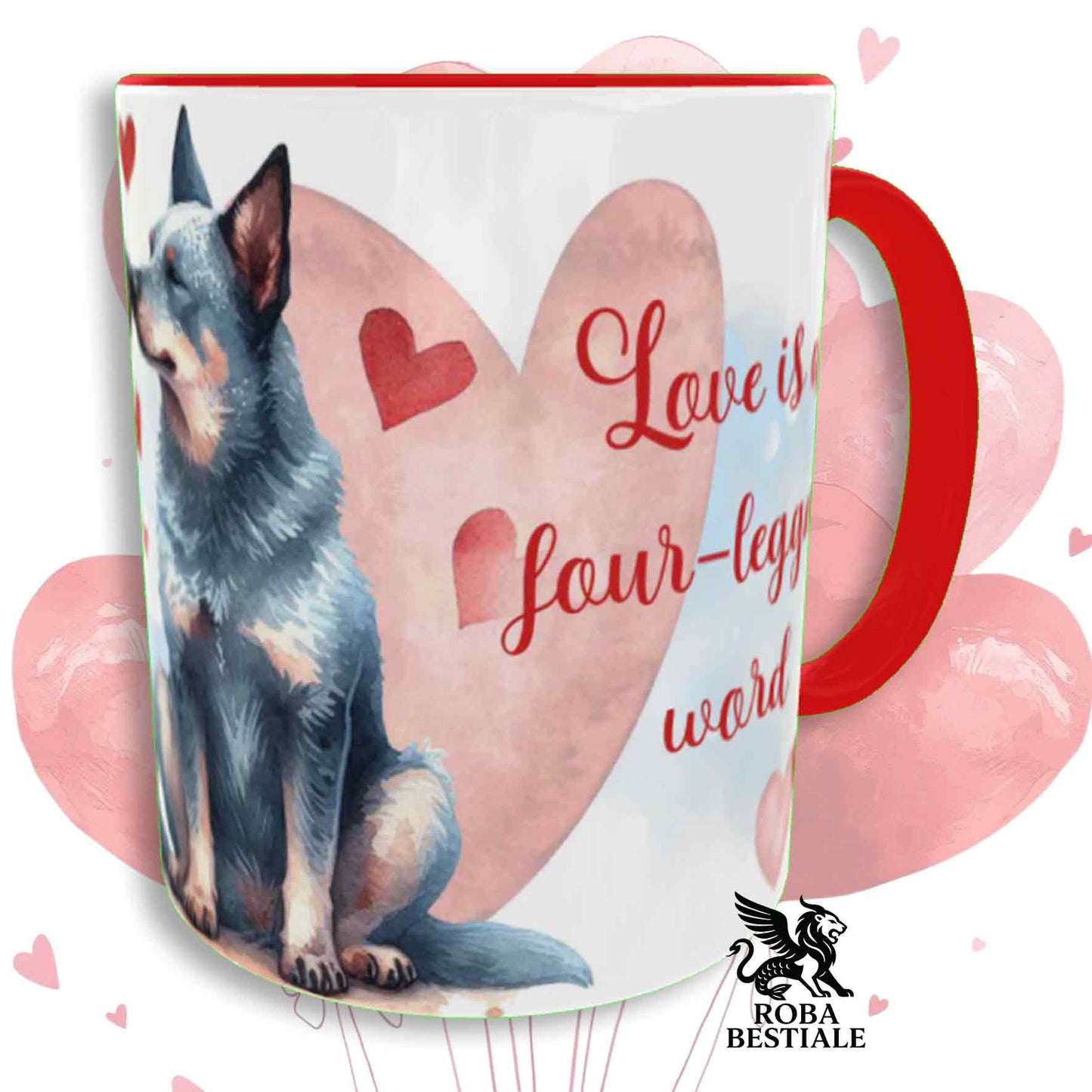 Tazza LOVE ME - AUSTRALIAN CATTLE DOG Blue - In Ceramica, con dettagli Rossi - 330 ml
