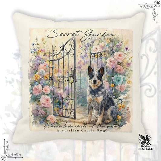 Cuscino SECRET GARDEN - AUSTRALIAN CATTLE DOG Blue - 100% Tela di Cotone - 40x40 cm