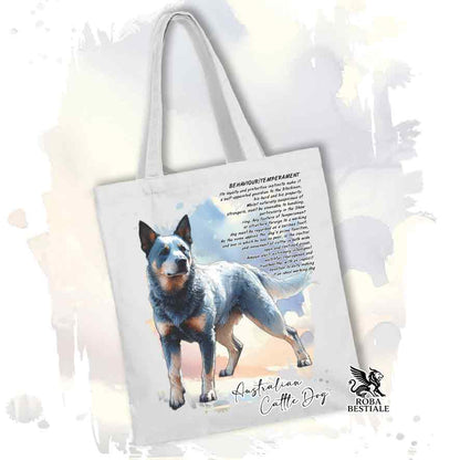 Tote Bag BEHAVIOR - AUSTRALIAN CATTLE DOG Blue - 100% Cotone - Bianca o Beige