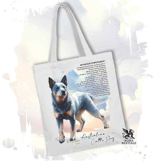 Tote Bag BEHAVIOR - AUSTRALIAN CATTLE DOG Blue - 100% Cotone - Bianca o Beige